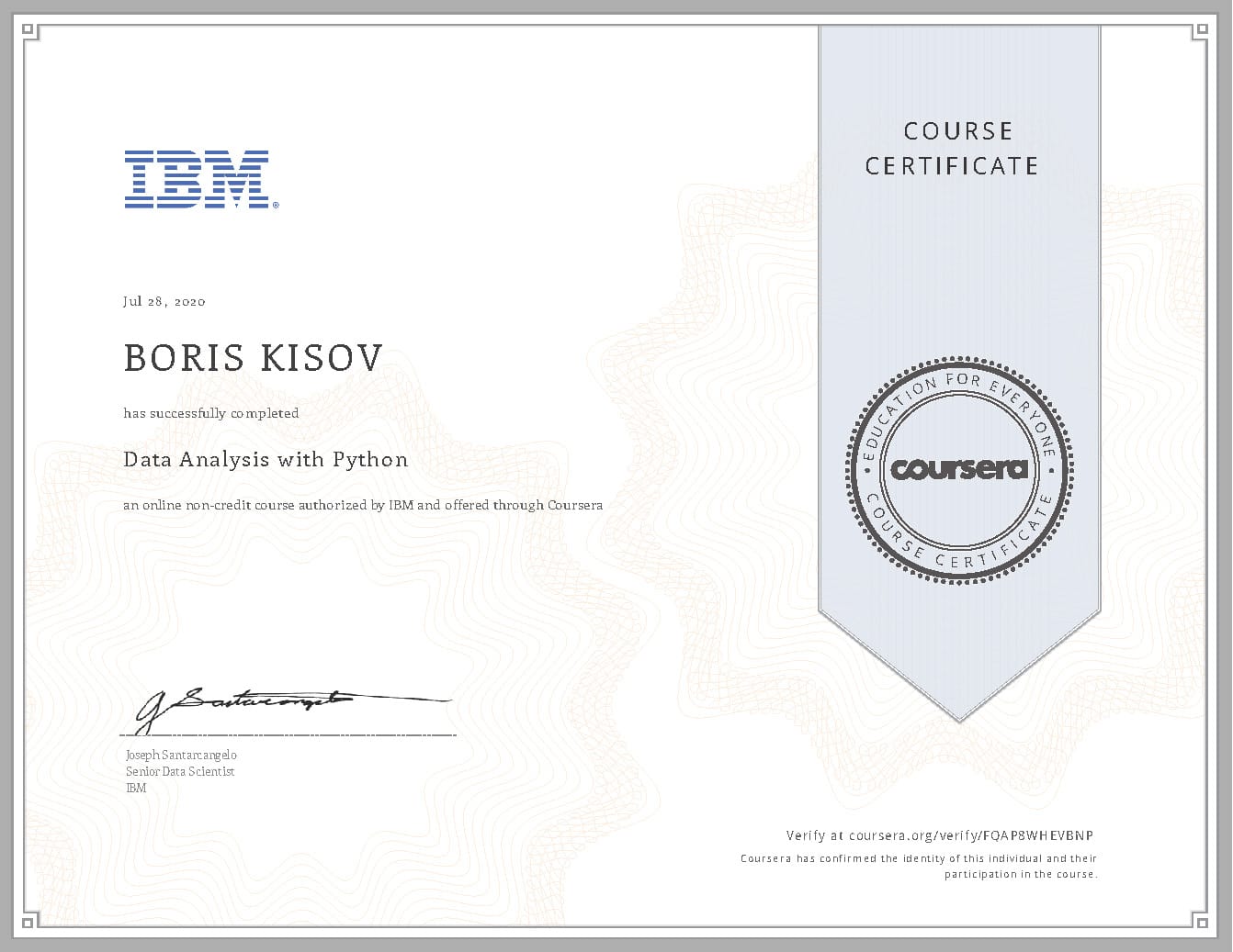 Data Analysis with Python - Certificate