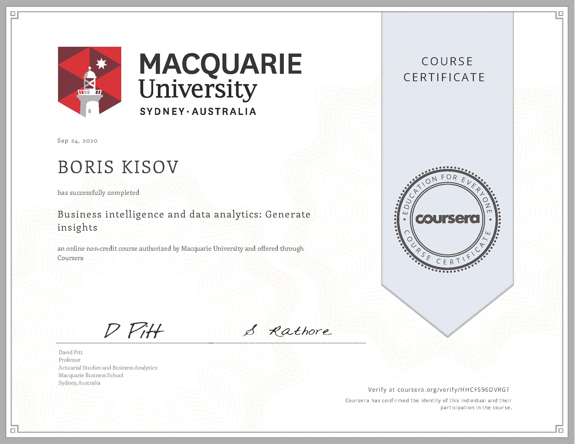 Data analytics and clearance business intelligence course