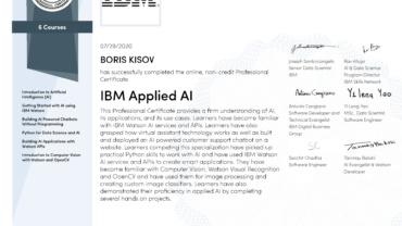 IBM APPLIED AI PROFESSIONAL CERTIFICATE