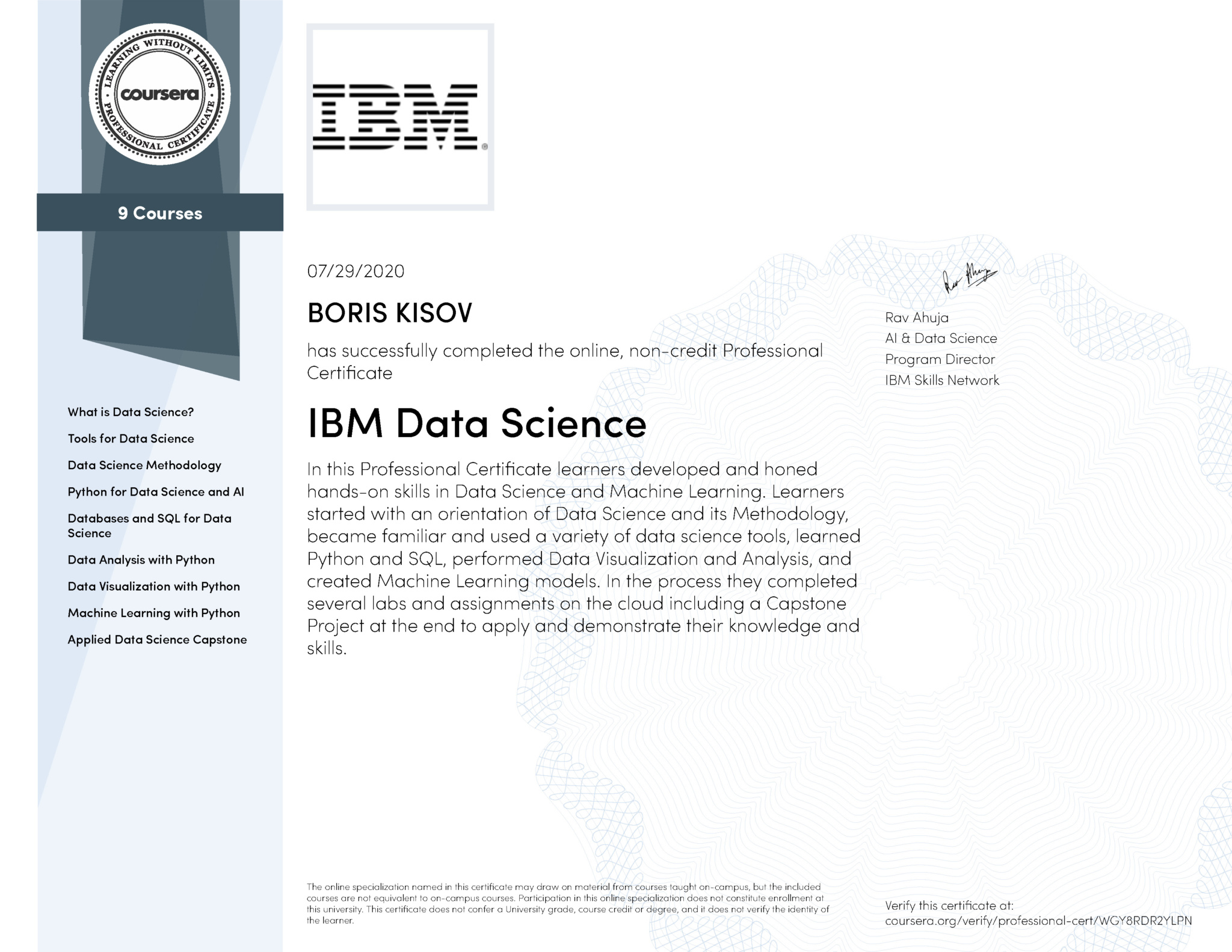 IBM DATA SCIENCE PROFESSIONAL CERTIFICATE KISOV BORIS